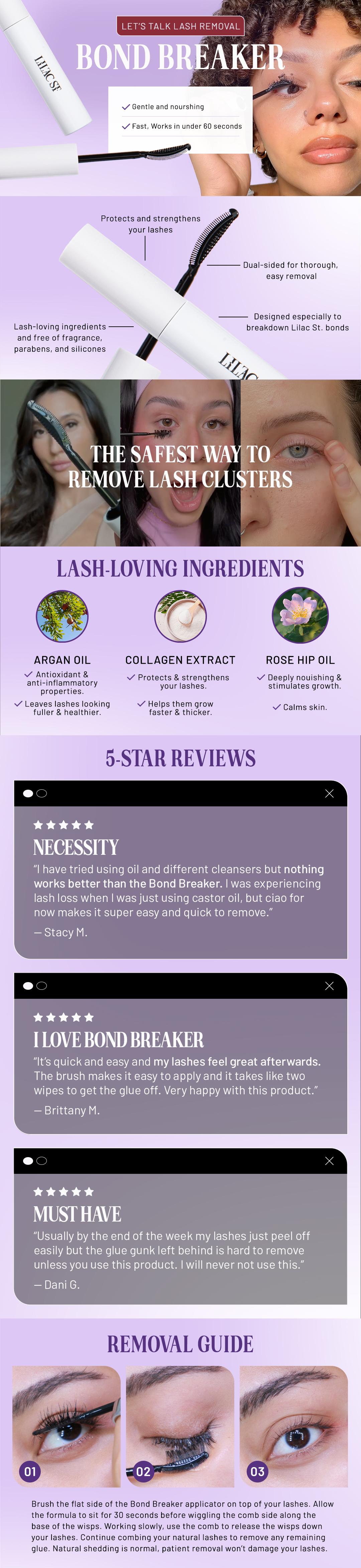 Lilac St. DIY Lash Bond Breaker, Cluster Lash Removal Serum, Gentle & Non-Irritating Cleanser & Makeup Remover for At-Home