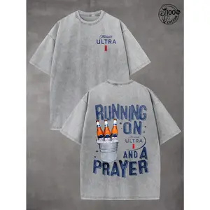 Men's Washed Casual Crewneck T-Shirt - Michelob Ultra Off - Road Dogs Graphic, Breathable Cotton Tee,Comfortable & Breathable Material,Women's and Men's Beer Casual Street Style T-Shirt,Fashionable Spring/Summer Top