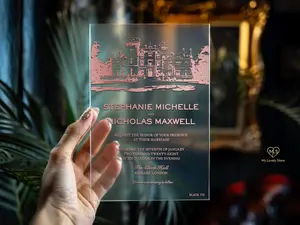 Venue Sketch Foil-Pressed Acrylic Invitations with Premium Envelopes | My Lovely Store Stunning Invitations