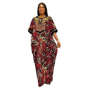 2025 New Style Fashion Summer Plus Size Heavywork Party Ethnic Polyester Anti-Wrinkle Maxi African Diamonv Dress