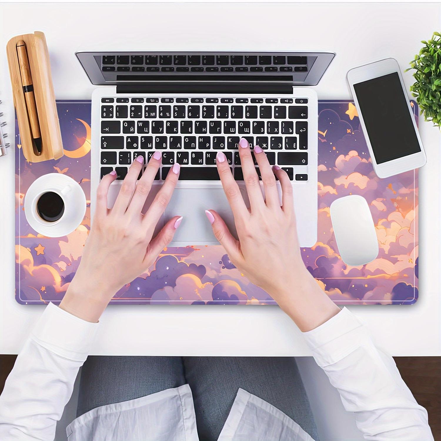 1pc Kawaii Cloud, Stars & Moon Mouse Pad - Desk Mat with Non-Slip Base, Stitched Edges & Smooth Surface Suitable for Home Office, Bedside Computer - Cute Computer Accessory ()