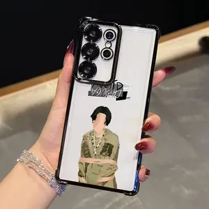 Luxury Korean Idol SUGA Phone Case Suitable for Galaxy S25 Edge, S24, S23, S22, S21 FE, Note20 Ultra Plus 4G 5G - Black Frame Anti-Drop Transparent Back Cover with Premium and Creative Design