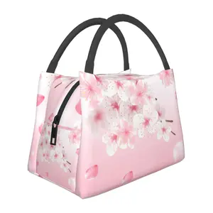 lunch box for women，lunch bag, reusable portable insulation bag, insulation bag,cherry blossom pattern, suitable for outdoor camping, work, school, fitness