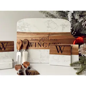 5pc Marble/Wood Cutting Board + Utensil Set