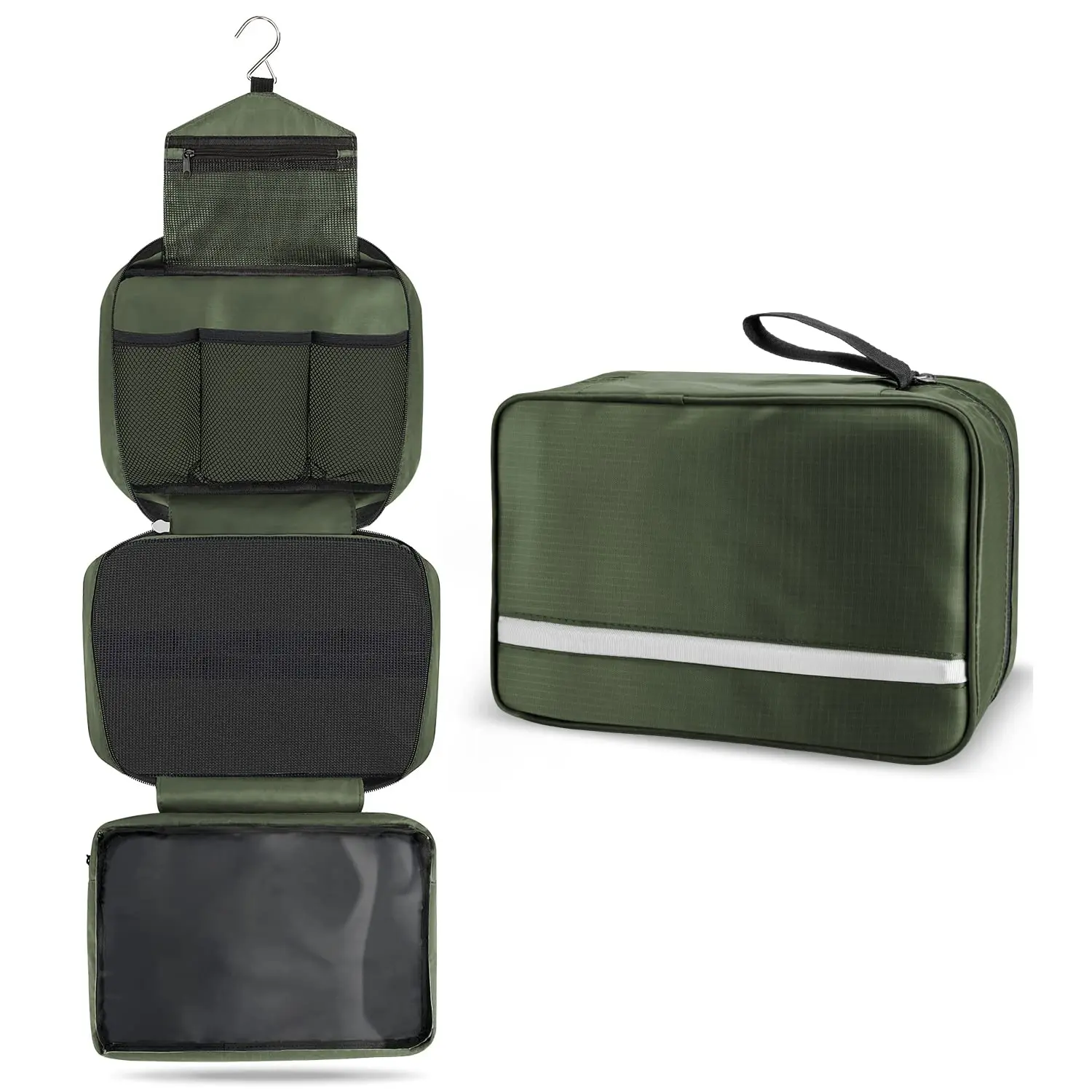 Toiletry Bag for Men & Women Large Toiletry Bags for Traveling Hanging Toiletry Bag Hygiene Bag with 4 Compartments  Bathroom Shower Bag(Olive Green)