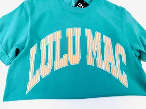 Lulu Mac Bright Turquoise with Orange Stripes Logo Tee