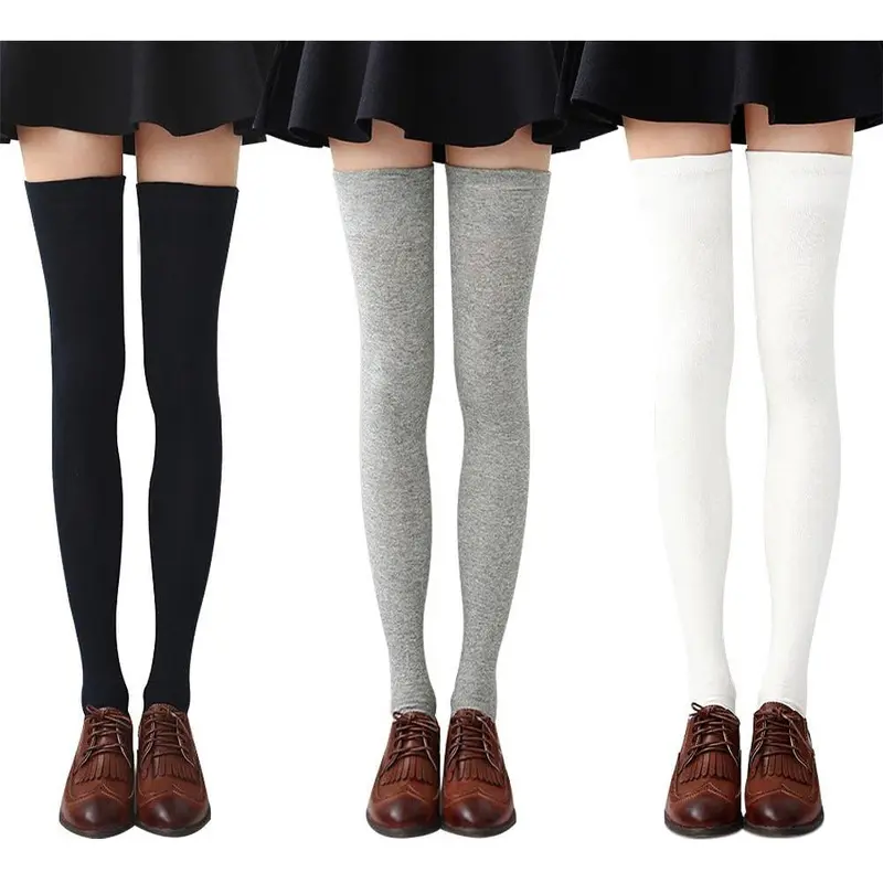 Women's 3-Pair Charming Silk Thigh-High Socks with Bow - Cute Soft Cotton Striped Velvet-Satin Socks for Women, Expandable Hand Tools Kit, Heartwarming Holiday Present (Home, Outdoor Use)