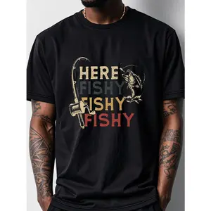 Here Fishy Fishy Funny Fishing T-Shirt, Retro Vintage Fisherman Graphic Tee for Men, Trendy Angler Humor Shirt, Comfort Colors Casual Apparel, Perfect Gift for Fishing Lovers, Dad, Husband, Boyfriend, Daily Wear & Outdoor Fishing Trips