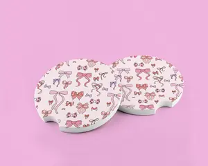 Pink Bow Bliss: UV DTF Pink Car Coaster with Cork Back – Stylish and Functional Auto Accessories Set Tableware
