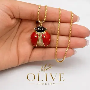 Olive Jewelry Lady Bug Necklace- featuring a beautiful pendant with a box chain 18.5” inches non tarnish material fashion jewelry