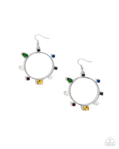 Tailored Treasure - Multi Color Rhinestone Silver Circle Earrings - Paparazzi