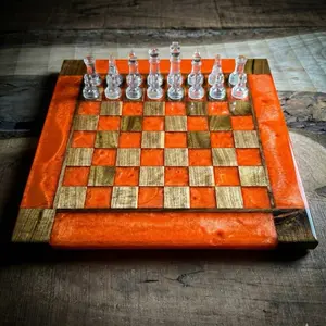 Vivid Orange Black Walnut Chess Board (INCLUDES PIECES)