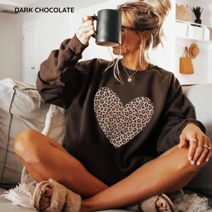 Heart Valentine Sweatshirt, Leopard Heart Shirt, Leopard Love Print Top, Crewneck Sweatshirt