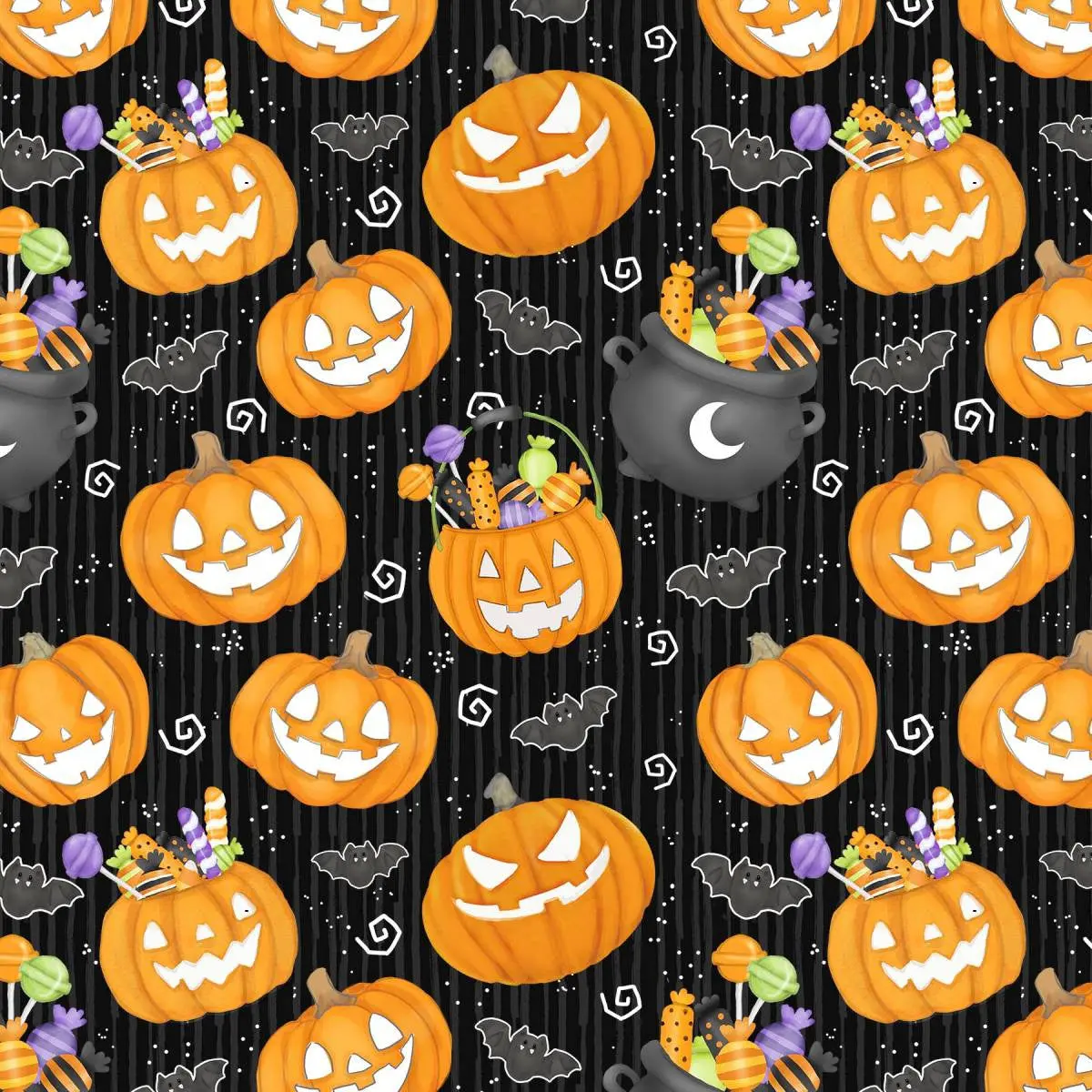 Fabric Henry Glass Black Small Pumpkin Glow in the Dark Moonlight Mischief by the Quarter Yard 2555G-99