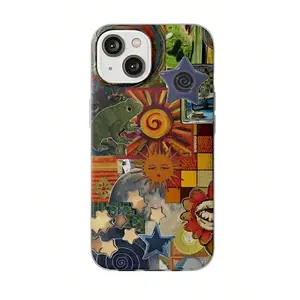 Whimsical Retro Collage 2-In-1 Film Phone Case, Fashion Aesthetic Star Design, Abstract Art Protective Case Cover for iphone 17 pro max 16 Plus 15 14 13 12 11 Plus