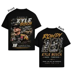 Kyle Busch RIP Racing Legend T Shirt, NASCAR Style Graphic Tee, Vintage Memorial Racing Fan Shirt, Double Sided Race Day Tee for Men Women Adult Fans