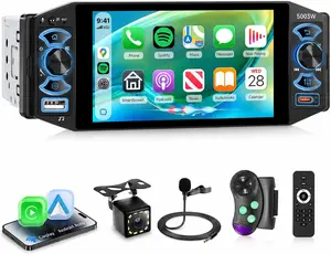 5 Inch Single Din Car Stereo MP5 Multimedia Player with Wireless Carplay Android Auto, 1 Din Radio Touch Screen with Mirror Link, Bluetooth 5.0, FM Radio, EQ, USB/AUX/TF/SWC/DVR Backup Camera