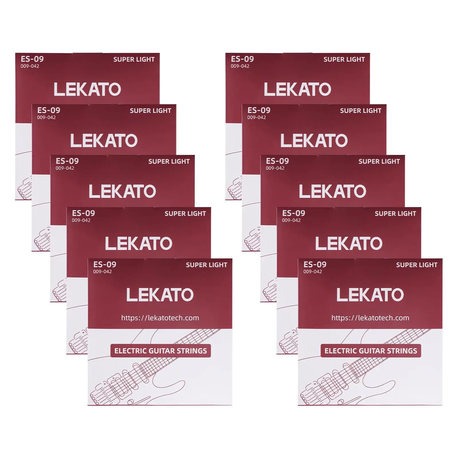 LEKATO ES-09 Electric Guitar Strings, 5/10 Set of 6 Hex Steel String(09-42), Nickel Plated Steel Coated  Electric Guitar Strings with Ball End