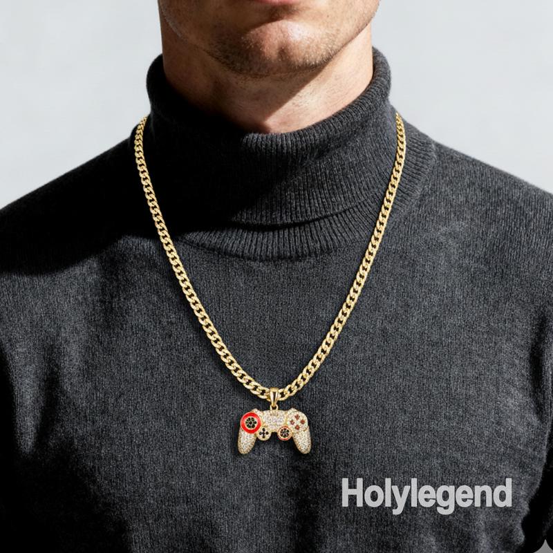 Holylegend 14K Real Gold-Plated Game Controller Necklace, Statement necklace,Sony-Inspired CZ Diamond Pendant, 24" Cuban & Rope Chain, Hip Hop Jewelry Gift for PlayStation Fans Holylegend 14K Real Gold-Plated Game Controller Necklace, Statement necklace,Sony-Inspired CZ Diamond Pendant, 24" Cuban & Rope Chain, Hip Hop Jewelry Gift for PlayStation Fans