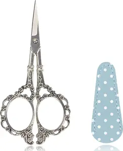 4.5inch  with Leather Case Plum Blossom  Small  Tip Stainless Steel Craft Scissor Shear for Office Home Sewing Supplies Cross Stitch Needlework DIY