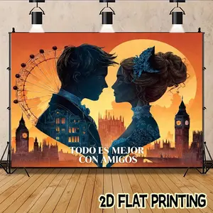 2D Flat Banners 1pc Victorian Romance Ferris Wheel Orange Theme design for parties, events and home decor, perfect for living rooms