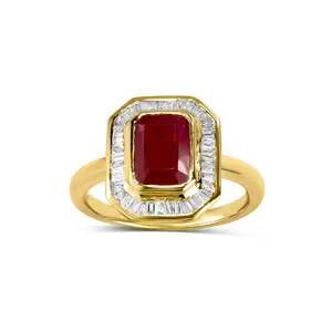 14k Ruby Rectangle Diamond Ring