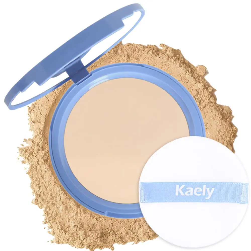 Kaely Pressed Face Powder Compact with Mirror and Puff, Makeup Setting Powder for Women Oily Skin, Oil Control Matte Powder Foundation Waterproof, polvo compacto perfection mate, 02 Natural Beige