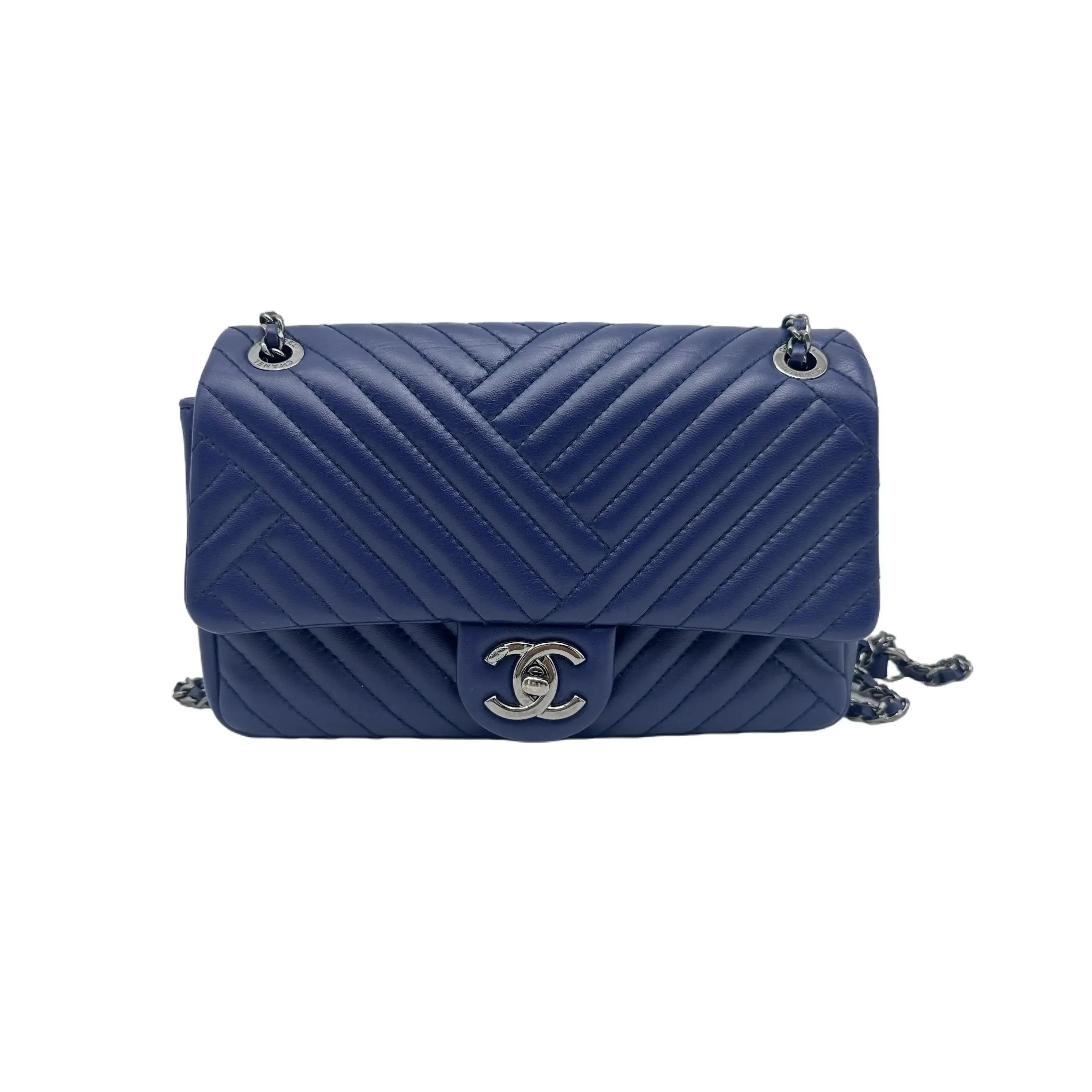 Pre-owned CHANEL hz8 Navy Blue cf Calfskin Large Mini Classic Flap Crossbody Bag 71363
