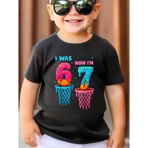 I was 6 Now I'm 7 Funny 67 Meme Ice Cream Drip Basketball Series Kids T-Shirt  Casual Wear, Crew Neck, Slight Stretch Fabric, Perfect for Boys and Girls, Suitable for Birthday Gifts and Daily Wear best gift for kids