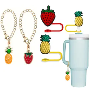 Stanley Straw Cover and Stanley Cup Charms Accessories Straw Topper Cap for Stanley Cup, Silicone Straw Tips Lids for 10mm Straws Covers (2pcs Straw Cover +2pcs Cup Charms)
