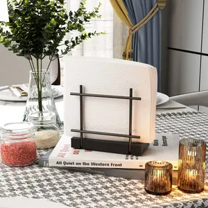 Black Napkin Holder for Table, Rustic Farmhouse Bamboo Wooden Metal Modern Napkin Holders for Paper Napkins Kitchen Dining Table, Vertical Kitchen Decor Napkin Dispenser for Home Picnic Party Bar