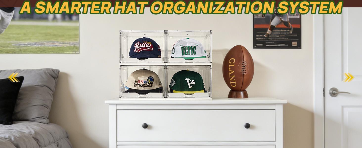 Vtopmart 2-4 Pack Hat Organizer for Baseball Caps, Clear Hats Holder Box with Drawer, Large Cap Storage with Sliding Tray, Stackable Rack Display Case with Magnetic Door, Each Holds 12 Hats