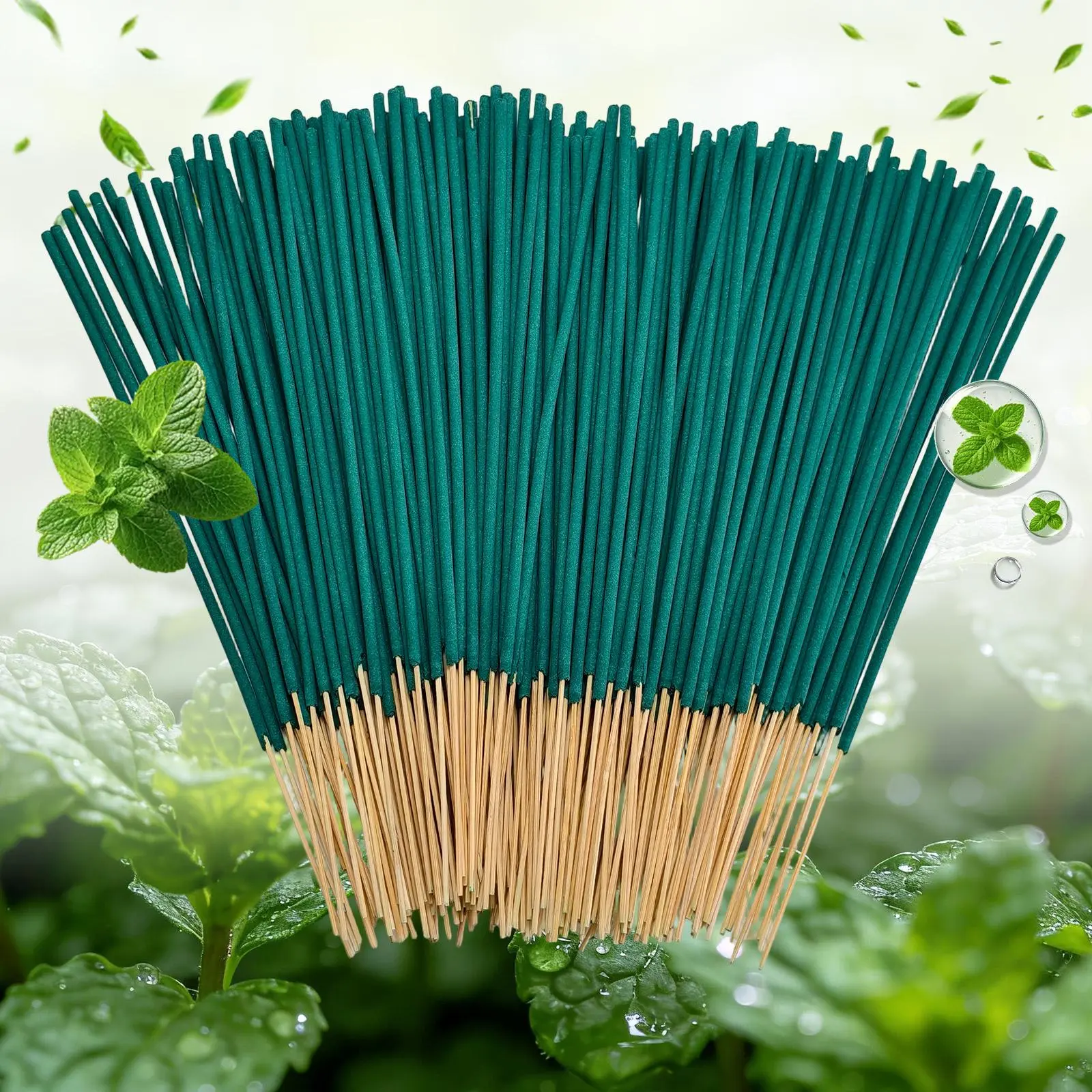 22cm Mint Natural Bamboo Wood Core Incense Sticks, Green Aroma, Refreshing Odor Removing, Indoor Home Use Incense (36/60/96 pcs)