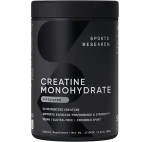Sports Research Creatine Monohydrate - Gain Lean Muscle, Improve Performance and Strength and Support Workout Recovery* - 5 g Micronized Creatine - 17.64 oz