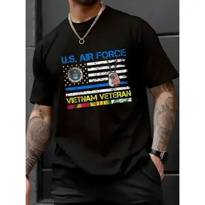 100% Cotton Unisex Vintage T-Shirt – Printed Short-Sleeve Top for U.S. Air Force Vietnam Veterans (USAF Veteran Flag Design)