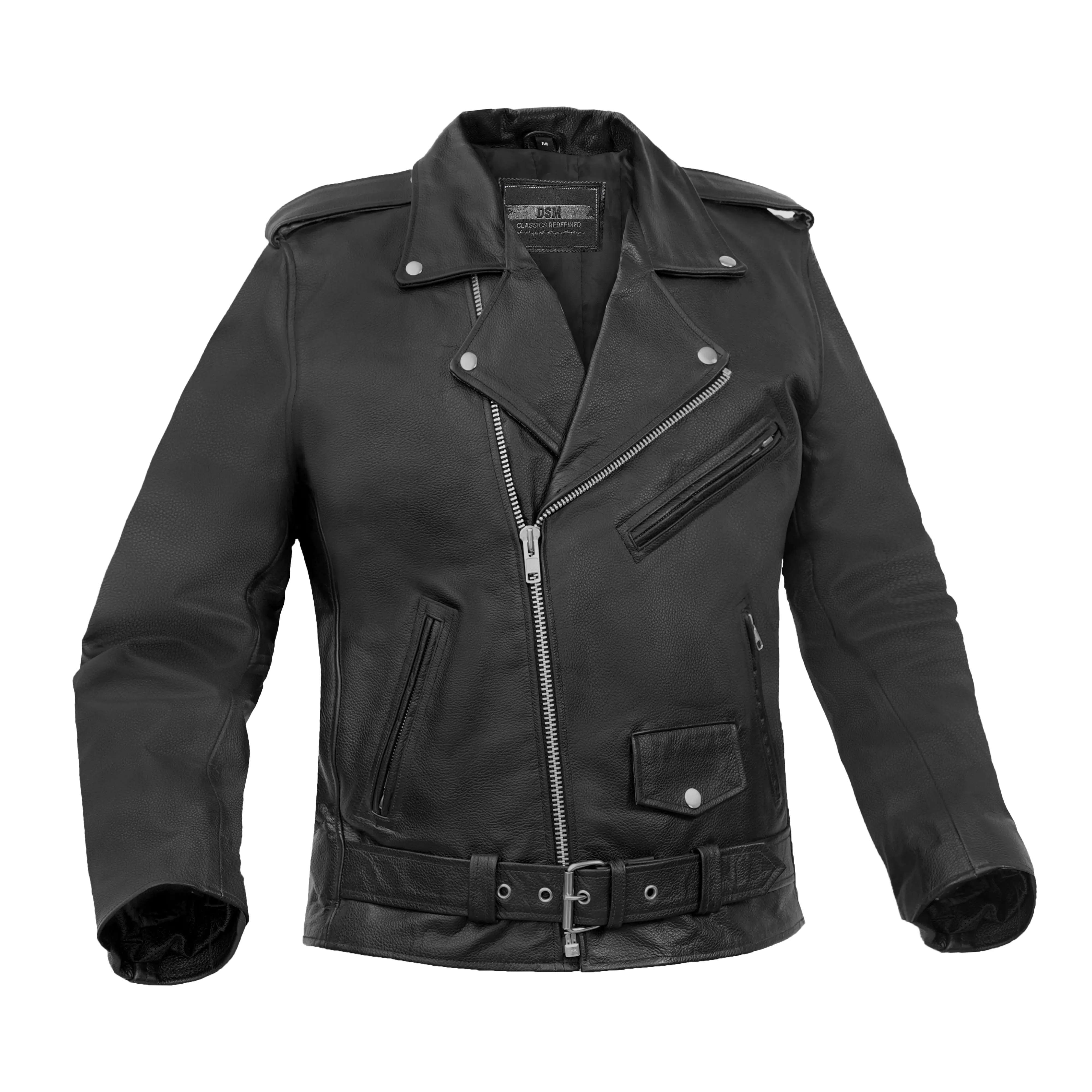 DANIEL SMART Vintara Men's Western Style Biker Leather Jacket - 1.2-1.3mm Milled Cowhide, Lapel Collar, YKK Zipper, Multiple Pockets, Quilted Thick Liner, Full Leather Back, Casual Classic Longsleeve Plain Coat, Collared Neck, Heavy Duty Thread