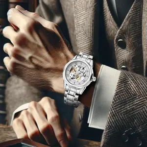 Men's Automatic Watch Stainless Steel Skeleton Dial Water-Resistant Mechanical Movement Fashionable Wear for Men