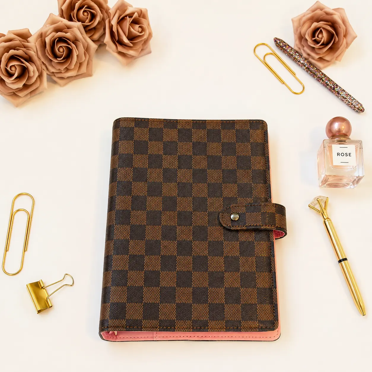 A5 checkered Organizer Notebook PU leather binder, 6 ring, 160 pages