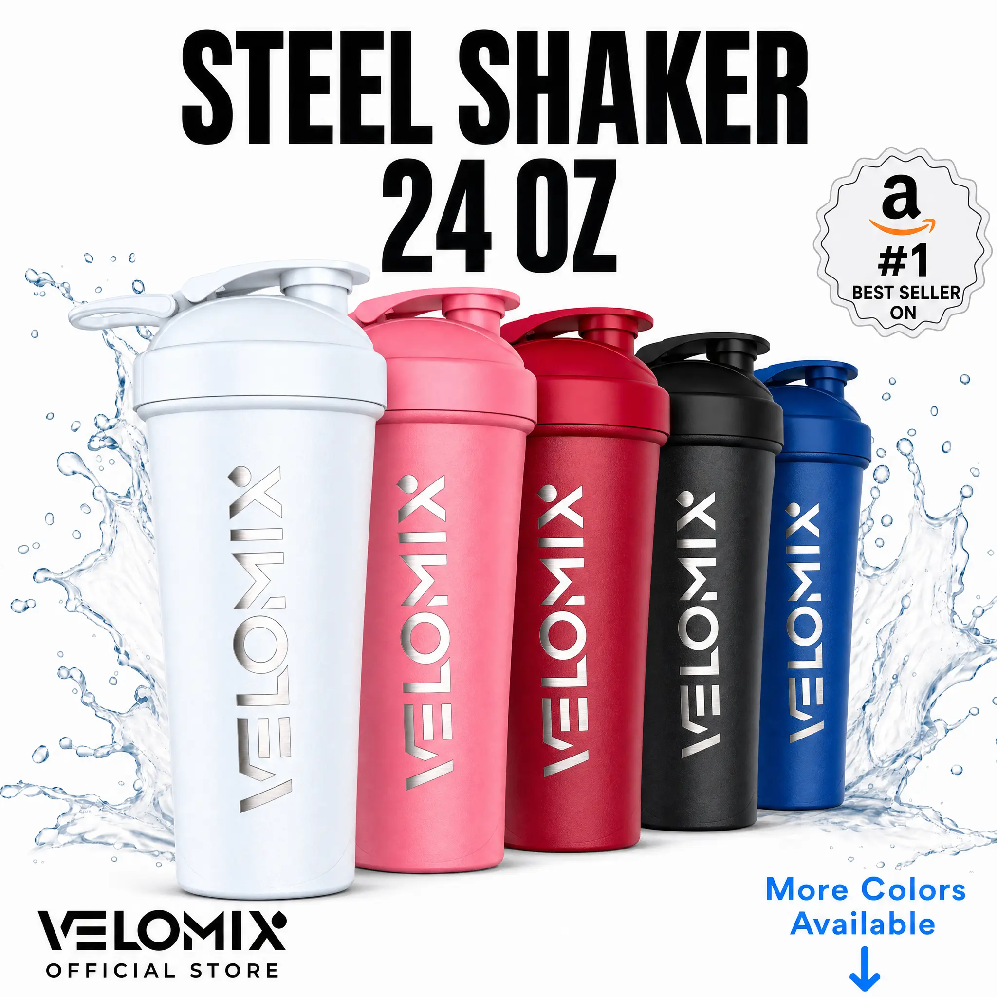 VELOMIX 24oz Stainless Steel Insulated Shaker Bottle with Wire Whisk, Lid, Leakproof Design, No Clumps, Odor Resistant (Sports Water Bottle for Fitness & Outdoor Use), Insulation