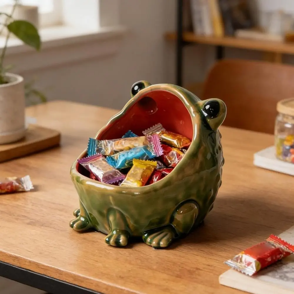 Ceramic Frog Statue Storage Tray, Key Holder, Desktop Decoration, Creative Animal Sculpture, Cute Animal Design, Cute Moving Gift, Key Candy Organizer, Home Decor