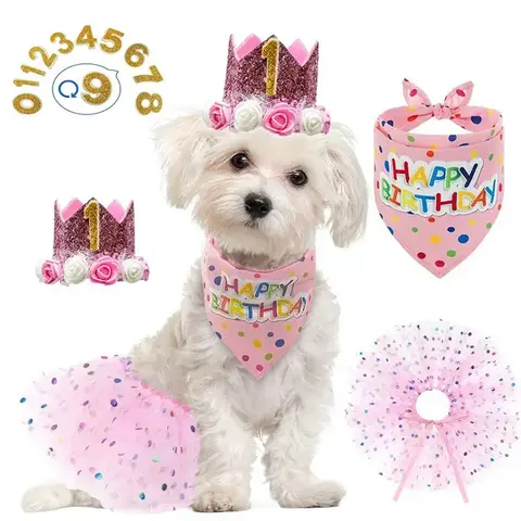 Dog Birthday Party Supplies, Dog Birthday Bandana Set, Pet Birthday Costume Accessories, Dog Birthday Hat with Numbers Bandana Bow Tie for Small Dogs Pets
