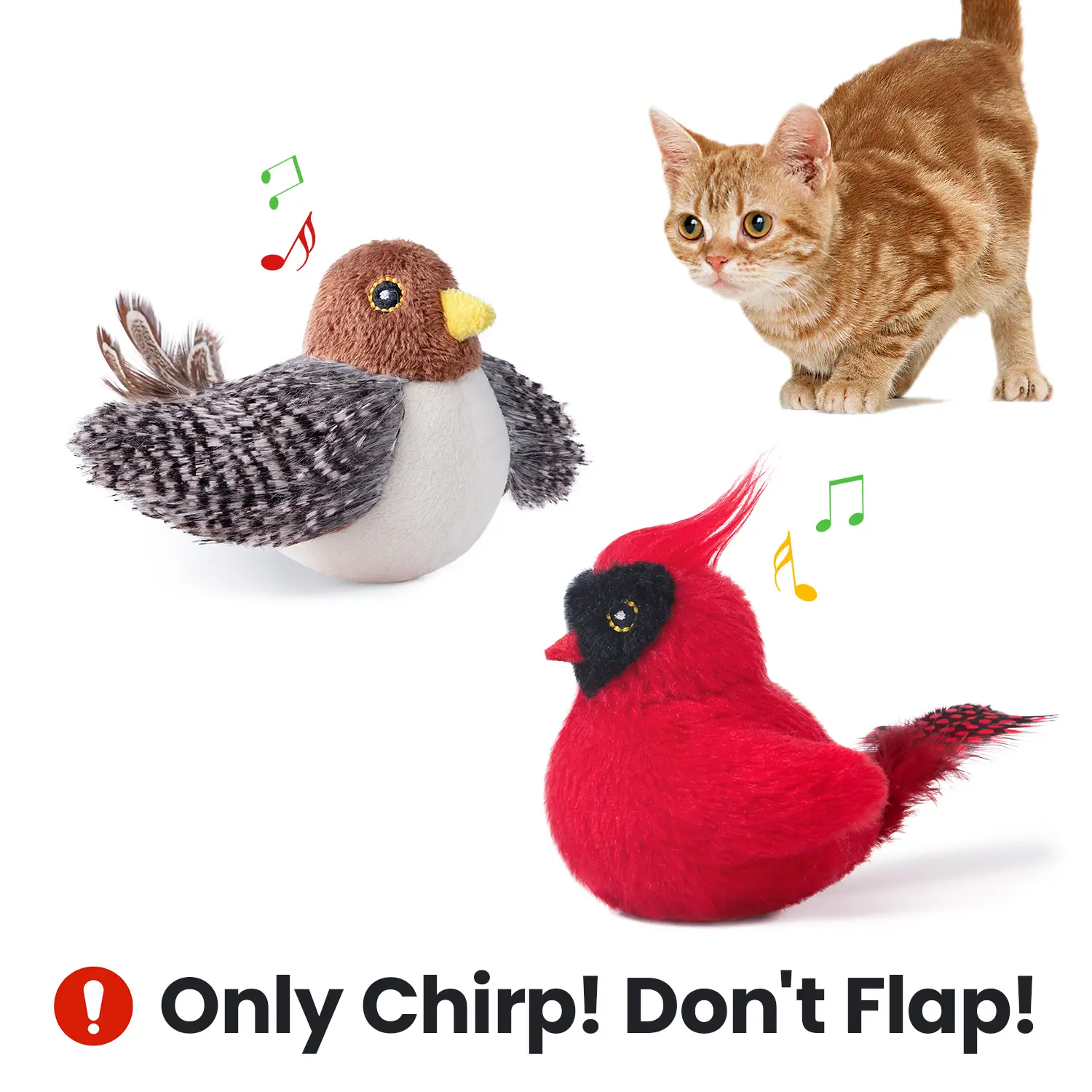 Potaroma (DON'T FLAP) Chirping Birds 2 Pcs Cat Toys with SilverVine, Interactive Cat Kicker, Lifelike Birdie Tweets, Indoor Kitten Exercise Toys