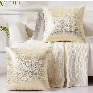 Set of 2 Glitter Velvet Pillow Covers – Gold & White Throw Pillows 18x18, Luxe Decorative Cushion Covers for Sofa, Bed, or Car