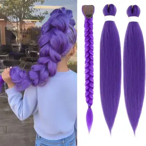 VOSILK 3pcs Long Purple Braiding Hair Pre Stretched Synthetic Braiding hair Extensions for knotless Braids Purple Hair Extensions for Stage Party Christmas Halloween Costume Cosplay performance