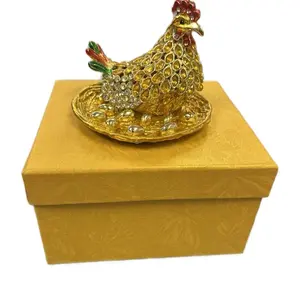 Gallina de los huevos de oro Decorative Gold Plated Hen with Egg Dish in Elegant Gift Box