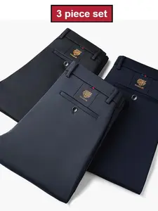 Men's Loose Straight Leg Elastic Business Pants, 3 Piece Set, All Season Wear, Formal and Casual, Anti-Wrinkle, Comfortable Menswear