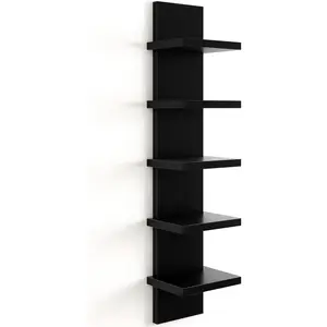 5 Tier Wall Shelf Unit, Decorative Wall Mount Vertical Shelving, Floating Storage Home Decor Organizer Tall Tower Design Utility Shelving Bedroom Living Room, Black