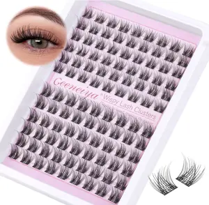 Geeneiya Natural Lash Clusters D Curl Eyelash Clusters 12+14MM Wispy Cluster Eyelash Extensions Short Individual Lashes Extension for Beginners, Soft Thin Band