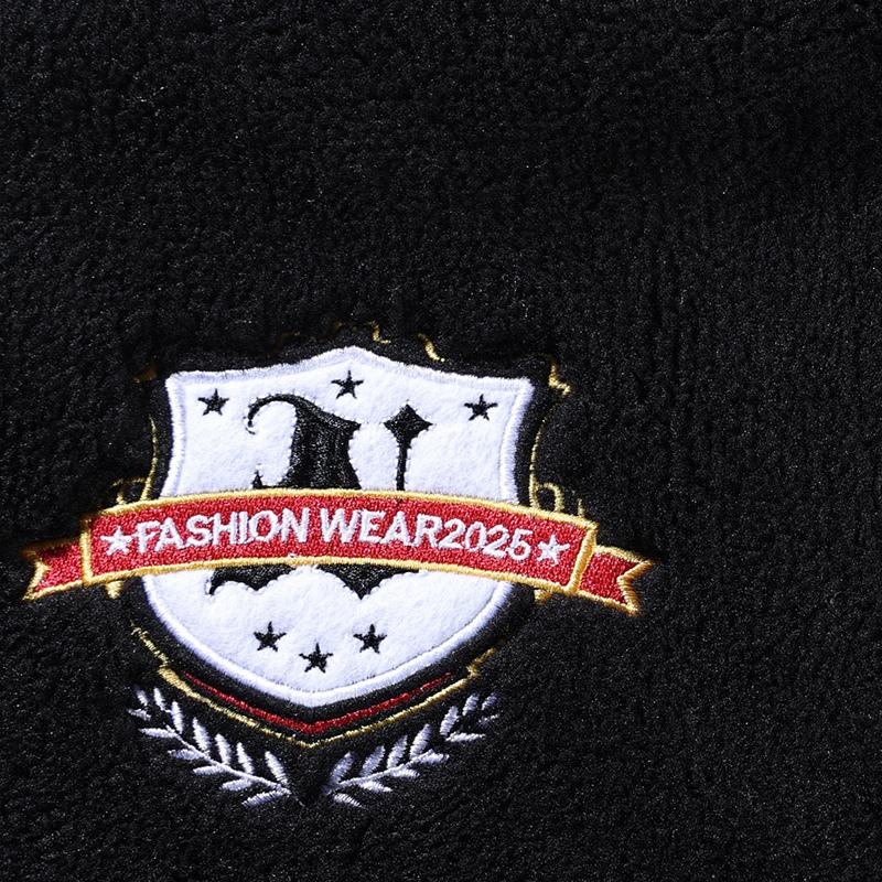 Mens Multi-Color 2-Tone Sherpa Fleece Zip-Up Varsity Coat - Menswear, Stylish Casual Fleece Jacket with Chest Shield & Patch Badges, Soft Warm Fabric for Daily Outdoor Activities, Tops