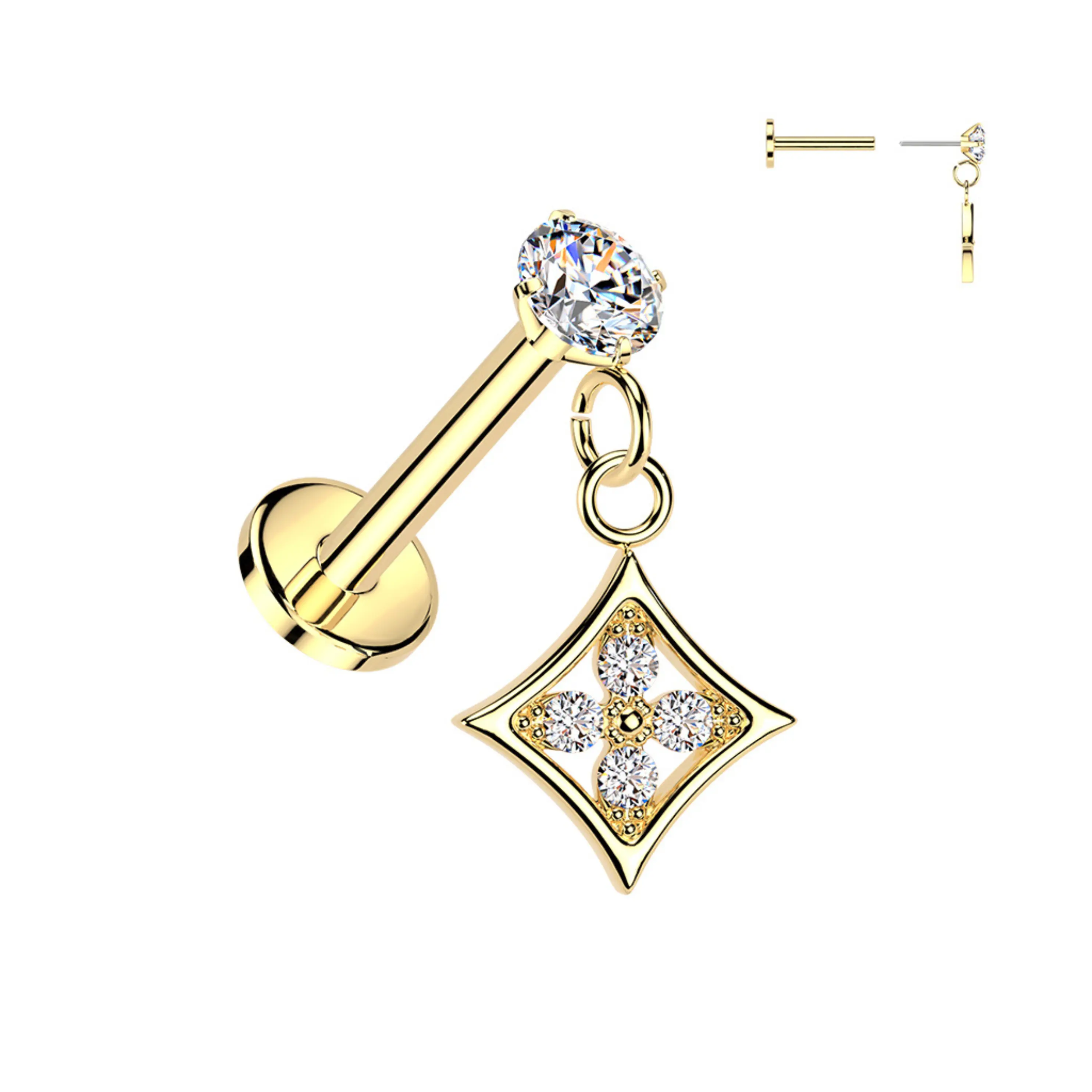 Dangle Luxe Titanium Threadless Push In Top Hypoallergenic Durable Labret Flatback Piercing Jewelry